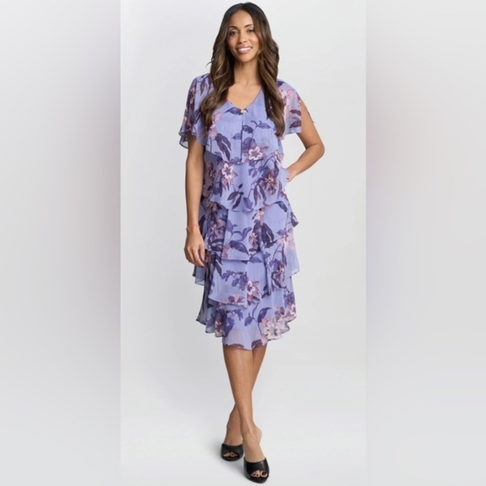 SLNY Floral Print Chiffon Tiered Dress Size 8 NWT